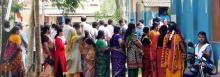 Voters queuing up at a polling booth in Vattiyoorkavu constituency in Thiruvananthapuram on May 16