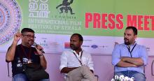 Bengali director Bauddhayan Mukherji, Malayalam director K M Kamal and Pakistani film director Jamshed Mahamood Raza at the Press Meet in Thiruvananthapuram on Monday