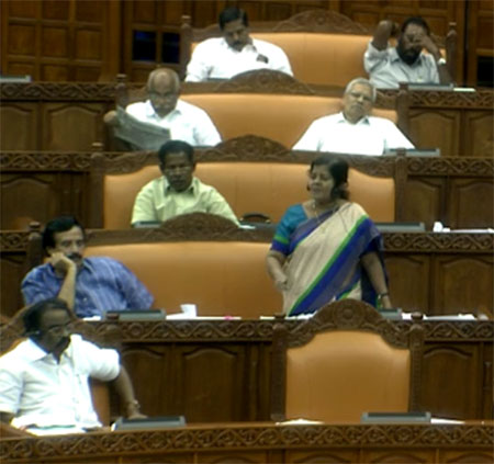 Minister for Fisheires Mercykutty Amma replying to debate in Assembly on Tuesday