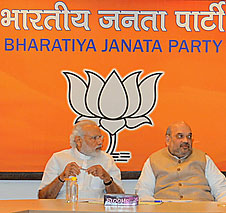 Narendra Modi and Amit Shah at the meeting of Central Election Committee of BJP