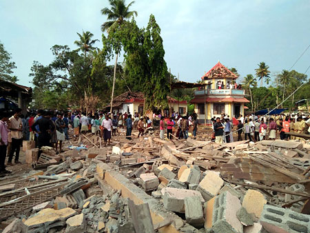 Damage caused by the fireworks explosion at Paravoor near Kollam
