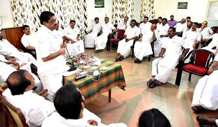 Sudheeran addressing a leaders meet in connecion with the march in Kasaragod on Monday